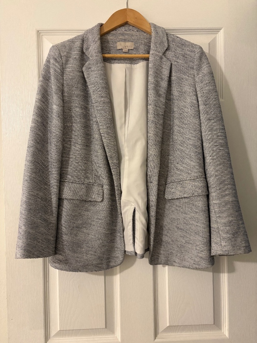 Loft Blue and White Tweed-Like Blazer
